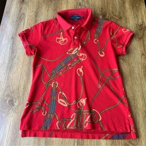 Ralph Lauren The Skinny Polo Red Equestrian Bridle Print Shirt Size Small